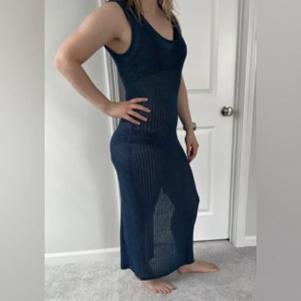 Shade & Shore Women’s Deep Teal Sleeveless Dress Knit Crochet Swim Maxi Coverup - Picture 4 of 11